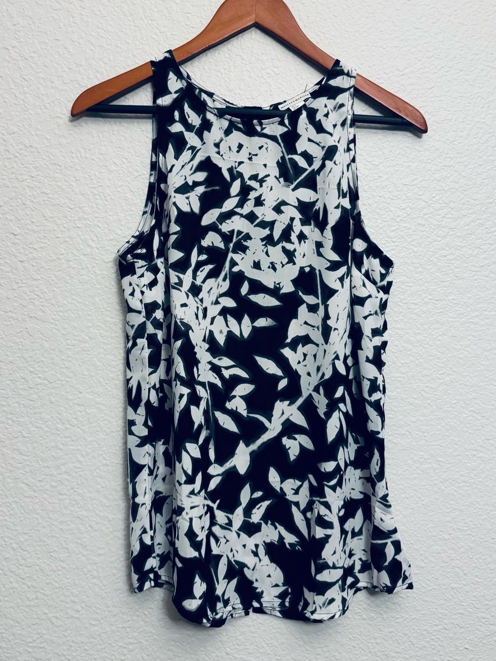Mercer & Madison Black White Print Sleeveless Blouse Tank Top S